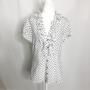 Blue Bell Black & White Polka Dot Ruffle Button Front Top Size M
